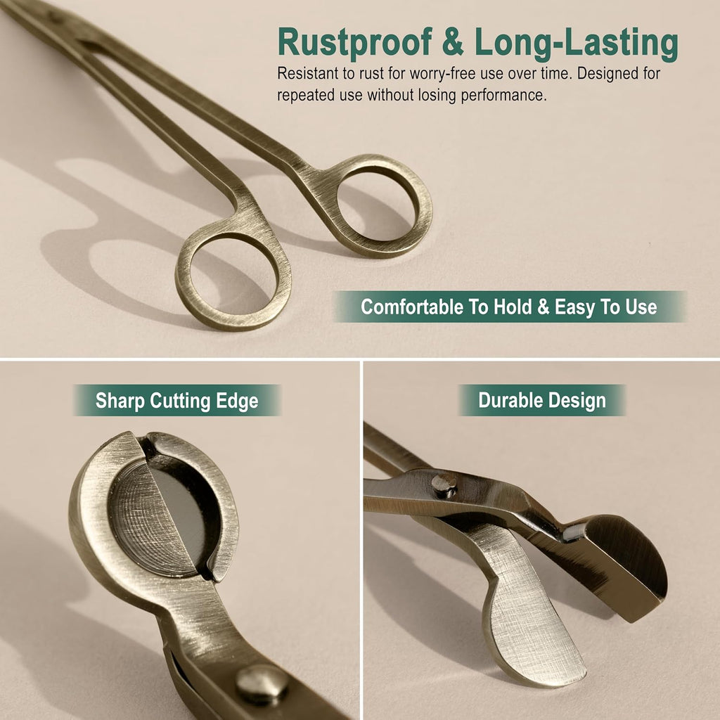 The Growing Candle Wick Trimmer, Stainless Steel Accessories for Candles, Cutter Kit for Trimming, Bronze