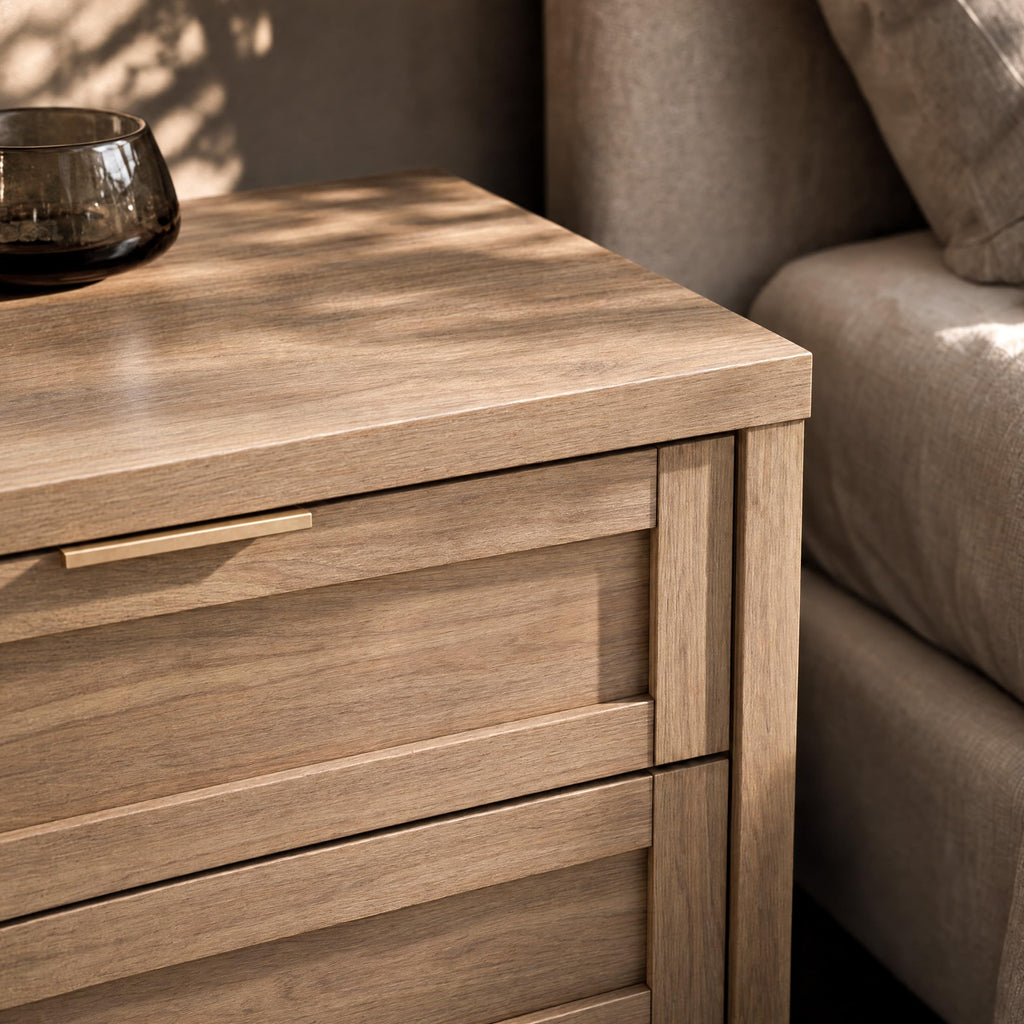 Nightstands Set of 2, 3 Drawer Bedside Table, Weathered Oak