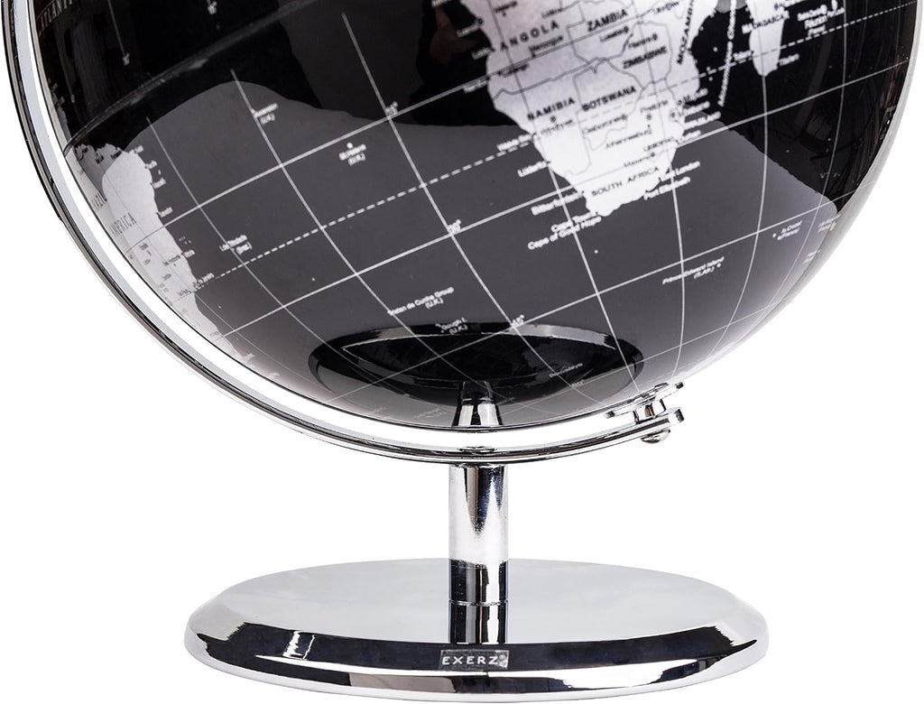 Metallic World Globe Black - Educational/Geographic/Modern Desktop Decoration - Stainless Steel Arc and Base/Earth
