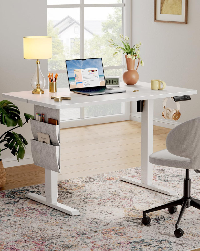 55x28 Electric Standing Desk Adjustable Height, Stand up Desk with Storage Bag Computer Desk Memory Preset with