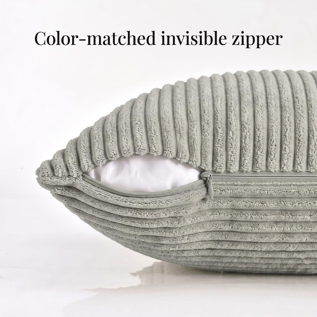 Grey Lumbar Decorative Throw Pillow Covers 16x28 Inch Couch Bed Sofa, Rustic Farmhouse Boho Home Decor, Soft Striped