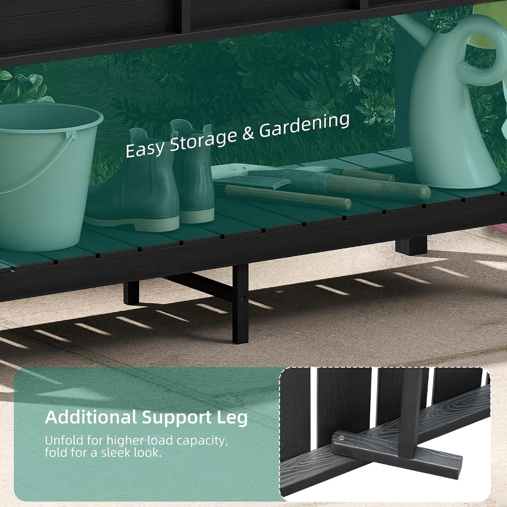 Raised Garden Bed HDPE 2PCS, 48x18x30in Raised Planter Box with Legs & Storage Shelf, Poly-Wood Weather-Resistant