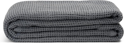Organic Cotton Knitted Throw Blanket - Cool Throw Blankets, Picnic, Adults & Toddlers (50”x60” - Gray)