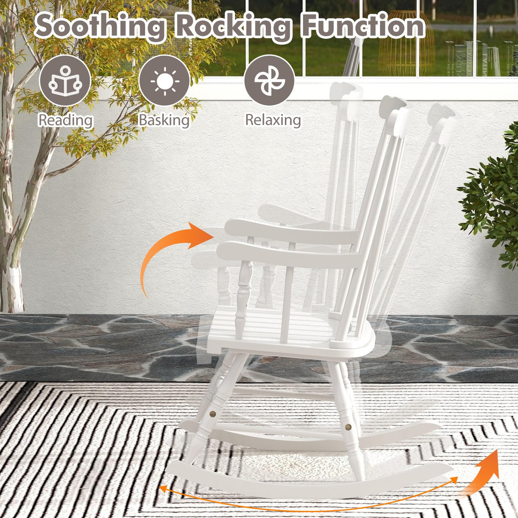 Patio Rocking Chair, Solid Rubber Wood Frame, White, 2 Pack