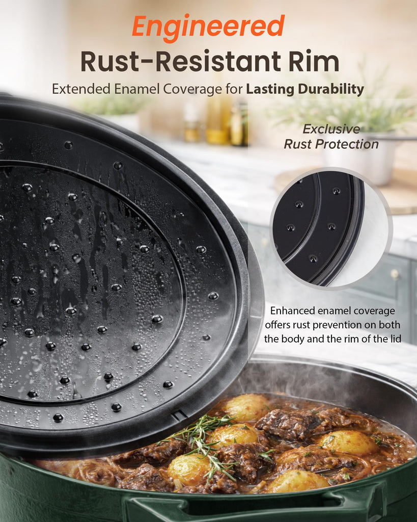 6QT Cast Iron Dutch Oven Pot with Lid, Heavy Duty 7-Layer Enamel