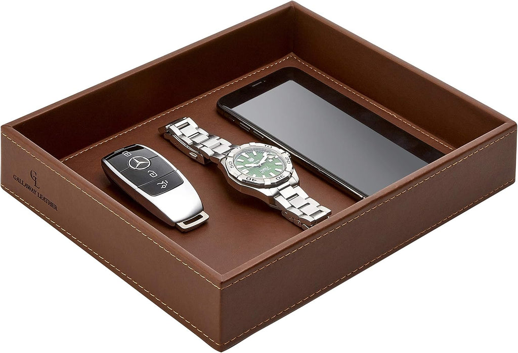 Valet Tray for Men - Nightstand Organizer EDC Tray for Wallet and Keys - Bedside Dresser Catch All Dump Key Bowl