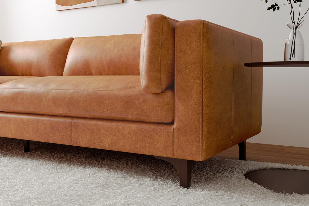Mary Leather Couch 93" | Top Grain Nappa 11000 Leather Wide Seat, Solid Wood Frame, Plush Cushioning, Top-Stitched
