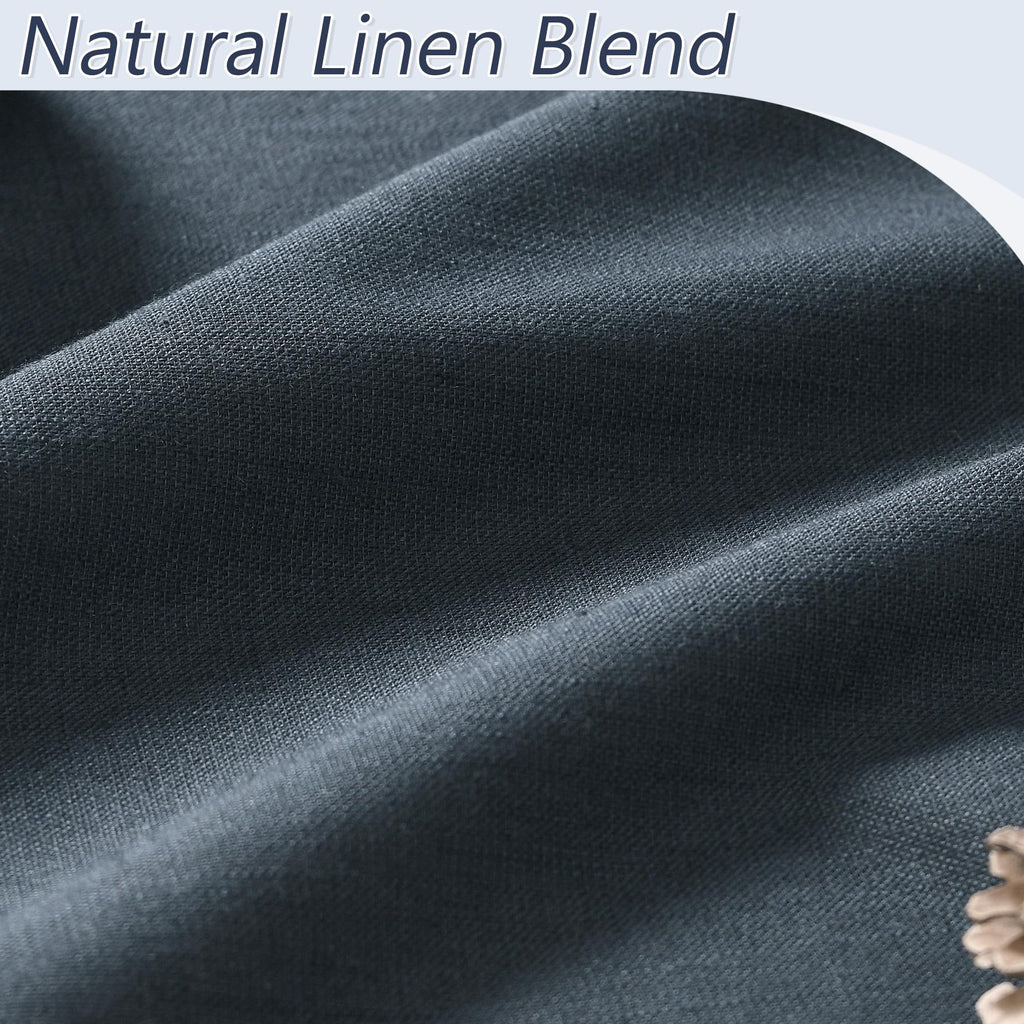 100% Blackout Linen Curtains 84 Inch Long 2 Panels Vintage Blue