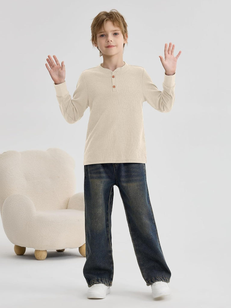 4 Pack Toddler Boys Henley Long Sleeve Shirts Boys Waffle Thermal Shirt Henley Long Sleeve Shirts for Boys