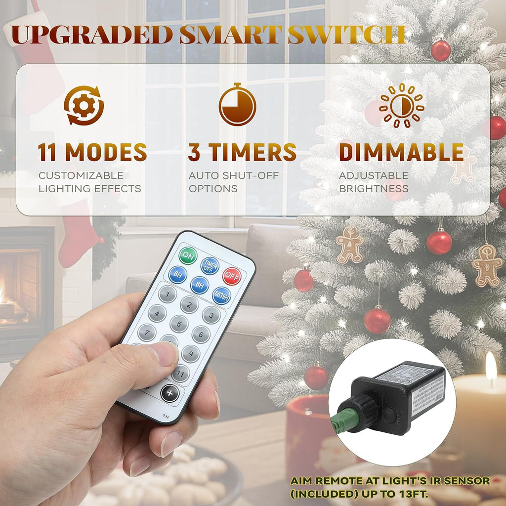 Prelit Snow Flocked Artificial Full Christmas Tree with Remote Control, Christmas Pine Tree with 11