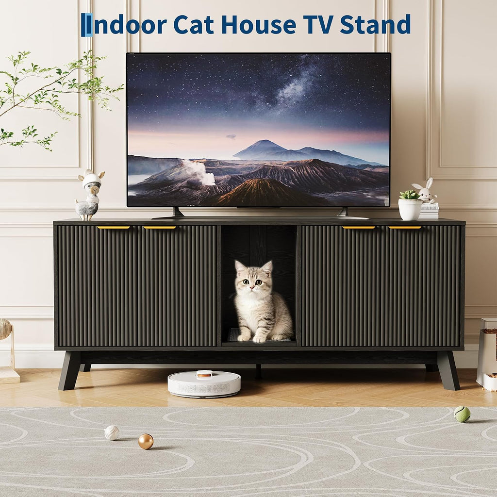 Cat Litter Box Furniture for 2 Cats, 59" Hidden Litter Box Furniture