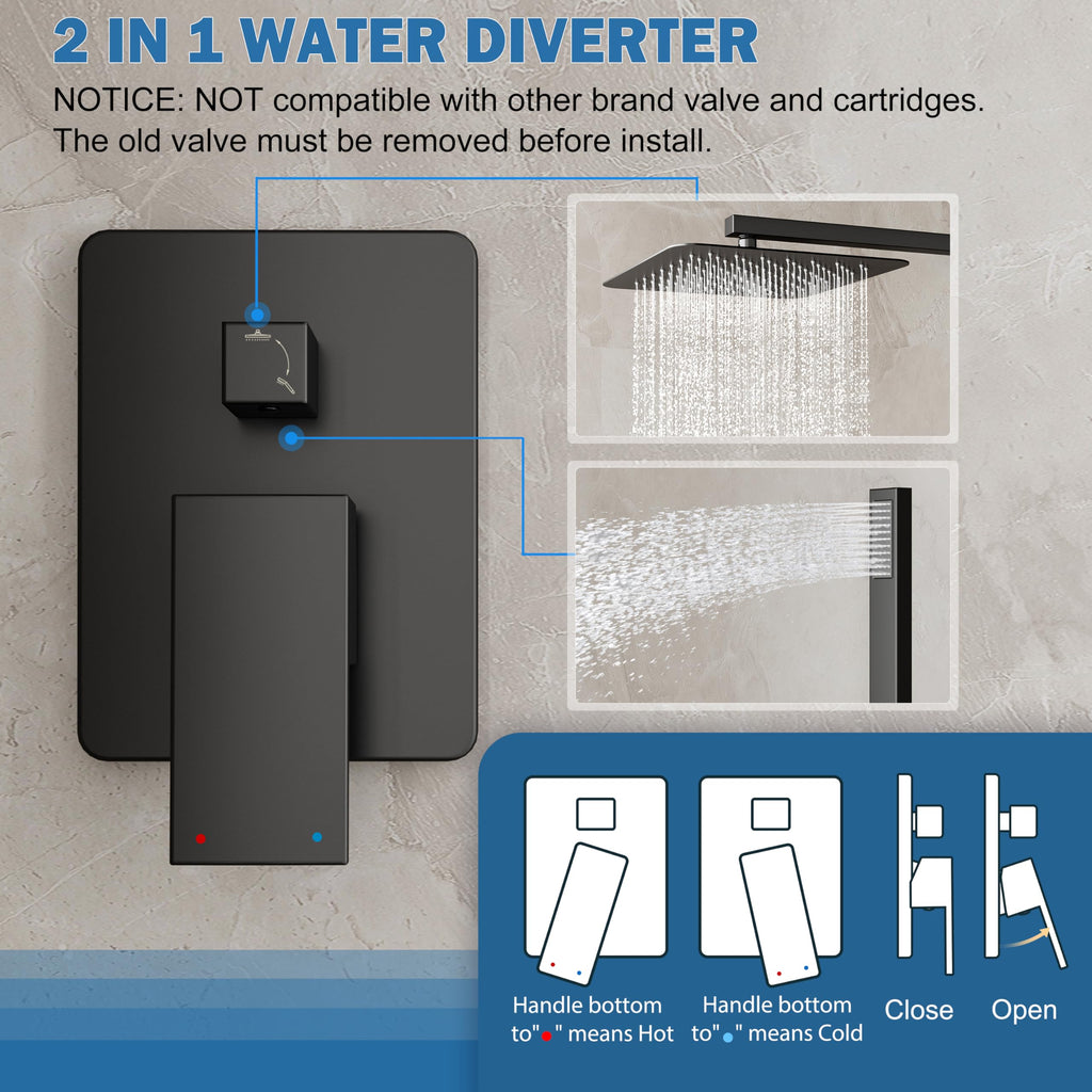 12" Rain Shower System with Handheld & Valve, Matte Black