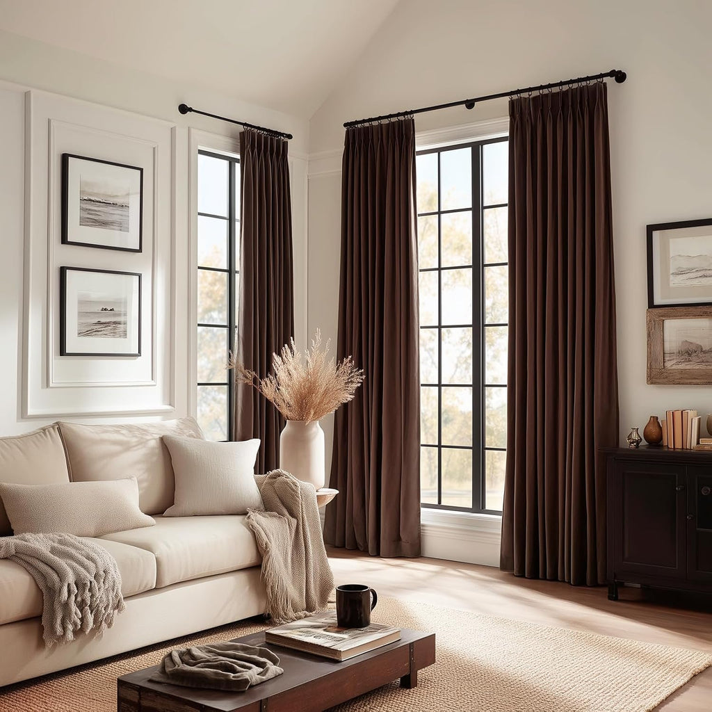 96 inches Long Brown Velvet Blackout Curtains for Living Room Bedroom Luxury Vintage Light Blocking Thermal Insulated