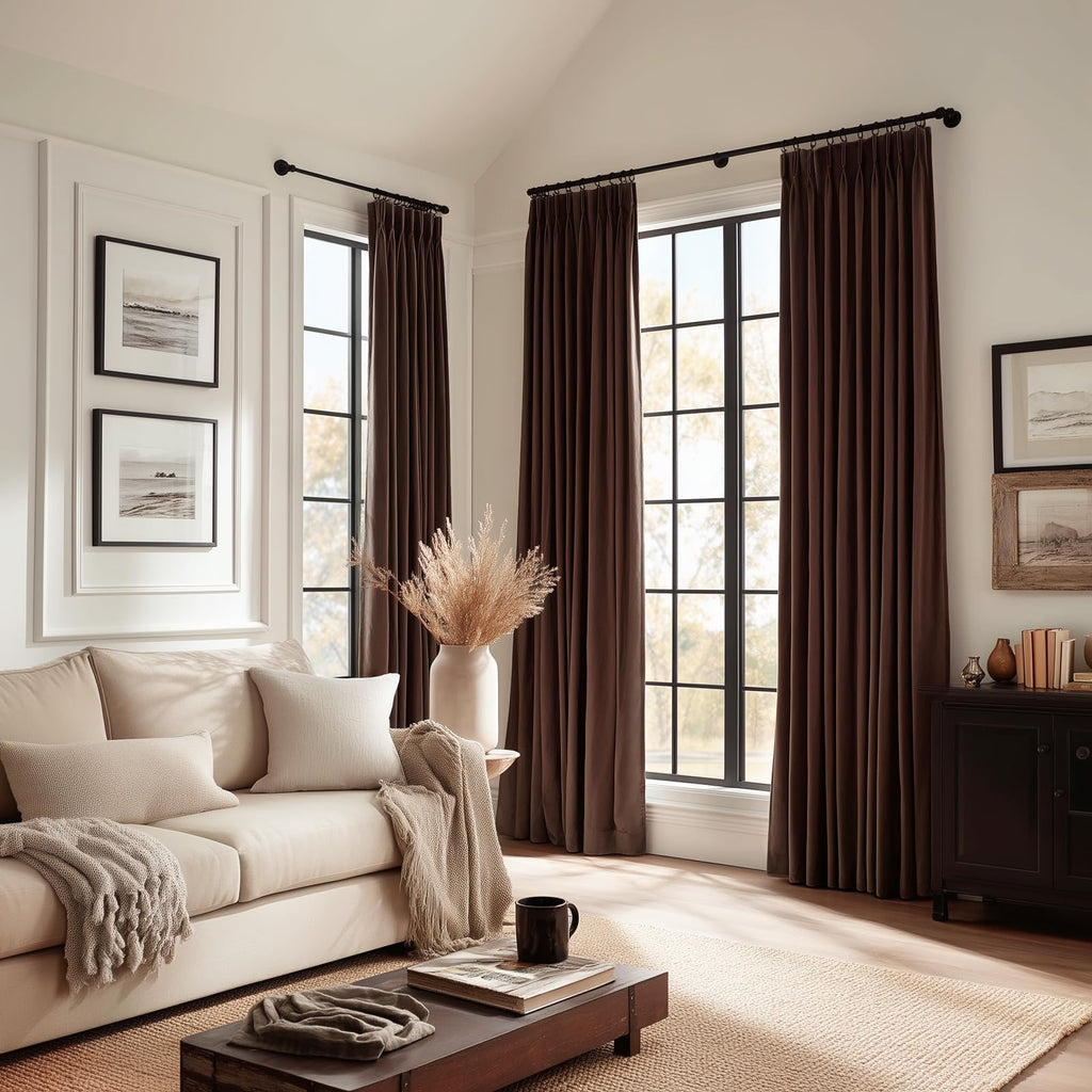 Velvet Pinch Pleated Curtains Extra Wide Brown Drapes W60xL102