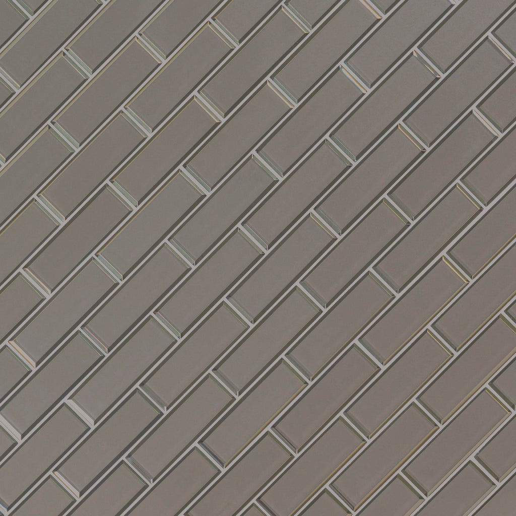Glass Mesh Mounted Mosaic Tile | Champagne Bevel Subway | 2" x 6"