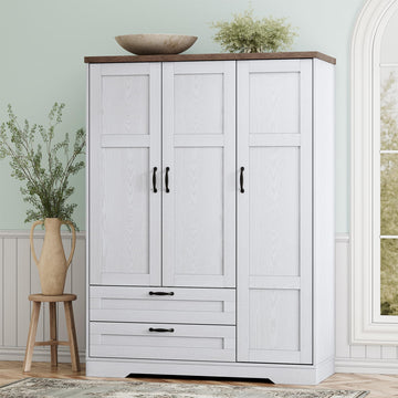 Armoire Wardrobe Closet with 3 Door, Bedroom Wooden Armoires with Full Length Mirror, Large Clothing Storage Cabinet