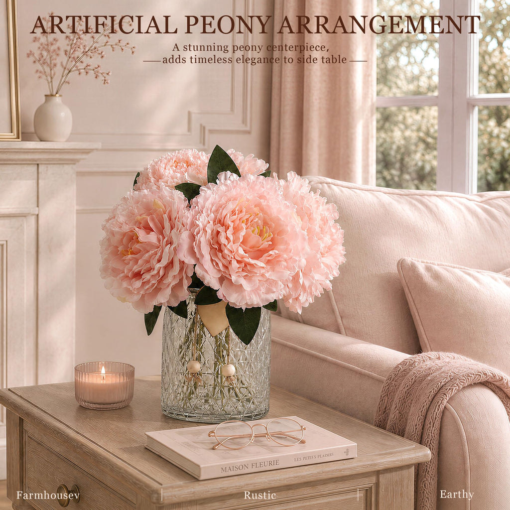 Peonies Artificial Flowers in Vase, Peony Arrangement for Table Decor, Pink