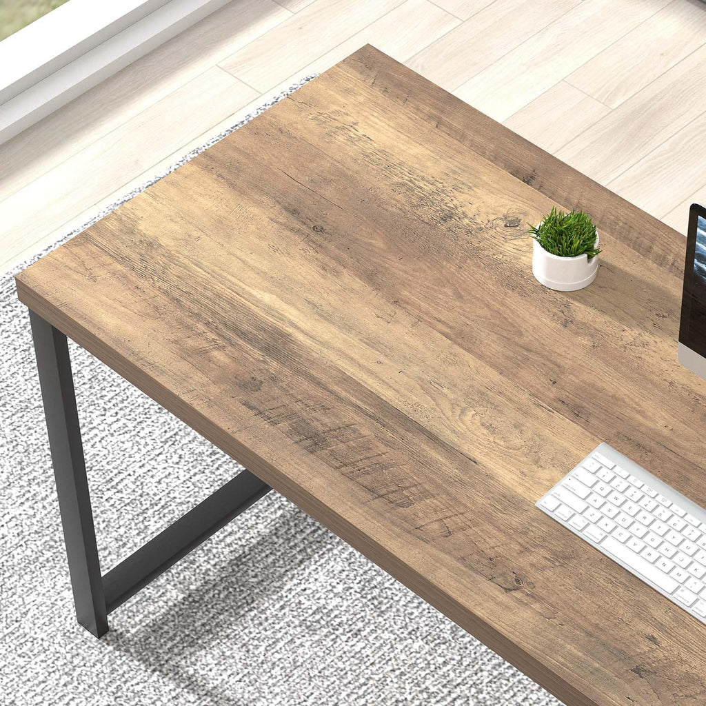 60 Inch Home Office Desk, Large Computer Desk with Storage Shelves, Modern Wood and Metal Writing Study Gaming Table