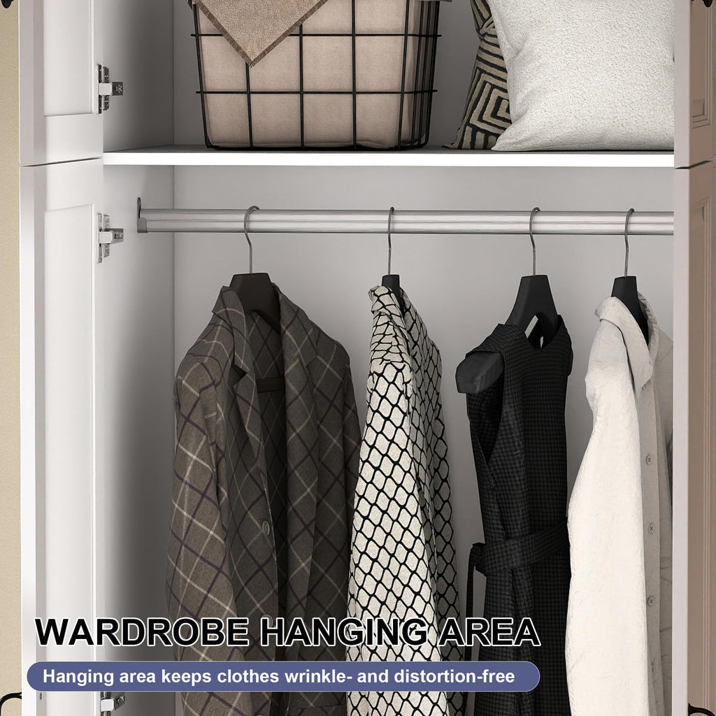 White Armoire Wardrobe Closet with 4 Drawers, 88" Tall x 63" Wide