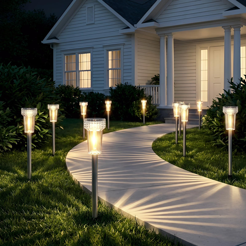 12 Pack Solar Pathway Lights Outdoor, Solar Powered Garden Lights Auto On/Off, Waterproof Stainless Steel Pole