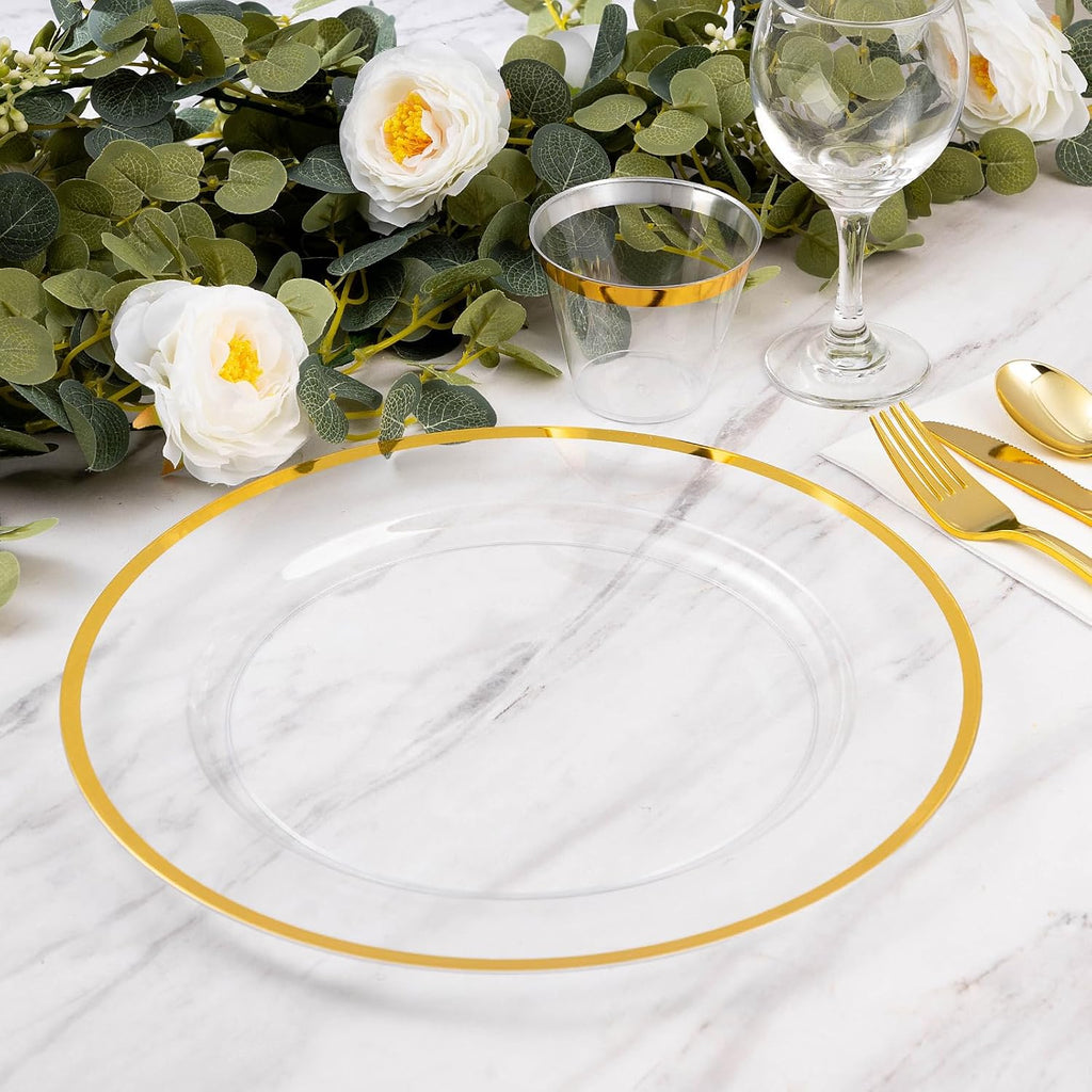 Inch Reusable Clear Charger Plates with Gold Rim - Set of 25