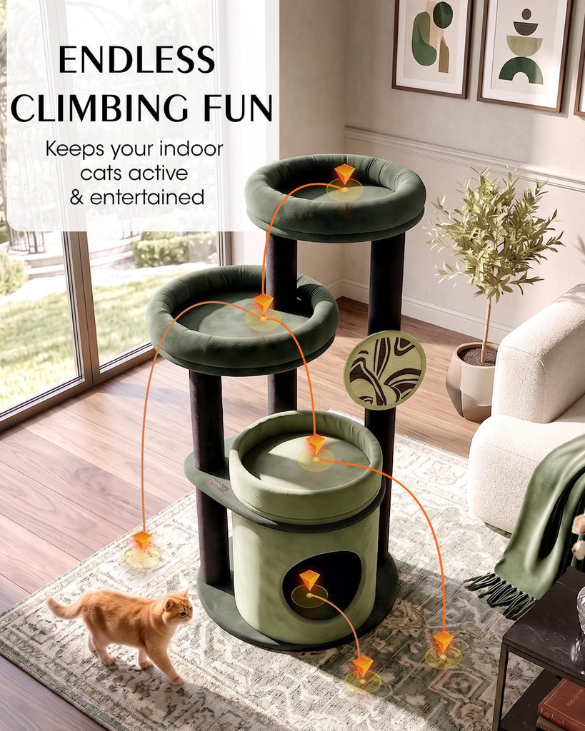 Maine Coon Cat Tree for Large Cats, 46" Cat Tower, Stable Base