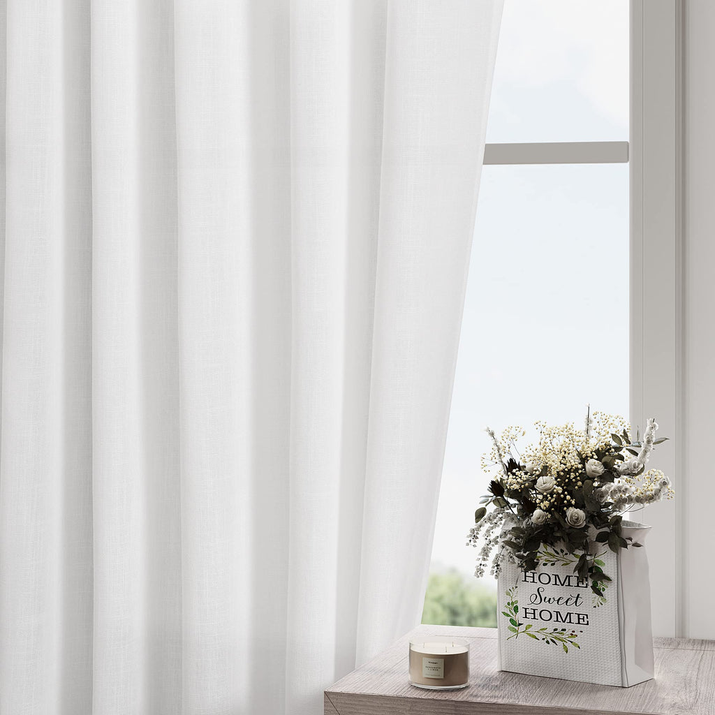 Extra Long White Curtain 102 inches Long 2 Panels Set Back Tab Modern Farmhouse Decor Cotton Textured Off White Sheer