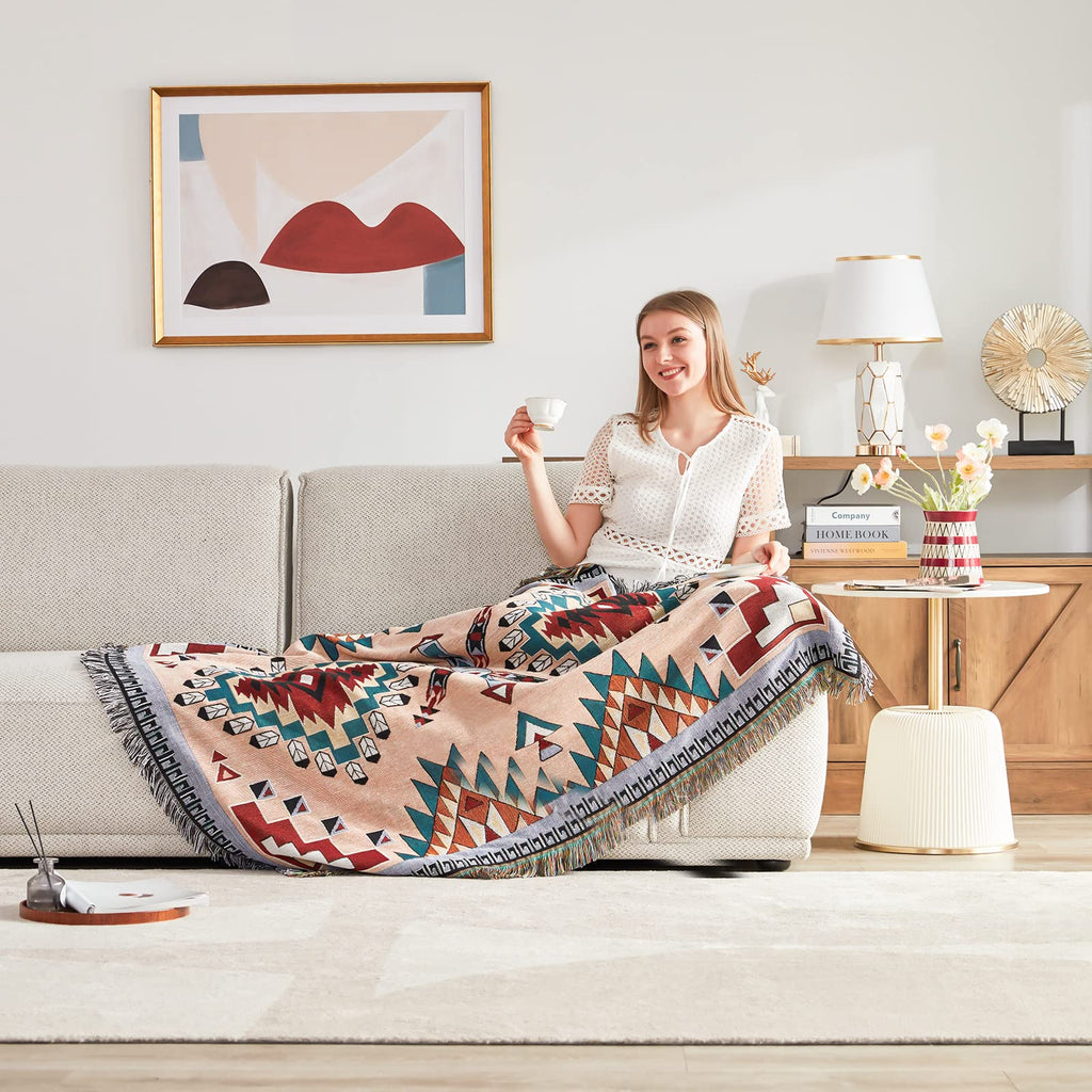 Native American Blanket Boho Throw Blanket for Sofa and Bed, Mexican Decorative Farmhouse Blanket, Southwest Decor