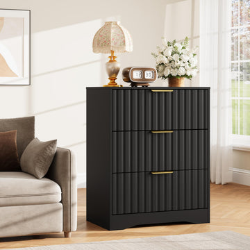 Fluted 3 Drawer Dresser, 30" Tall Modern Dressers, Black