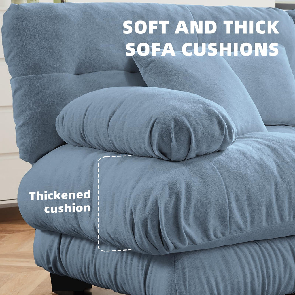133.8" Modular Sectional Sofa w/1 Ottoman, Sky Blue