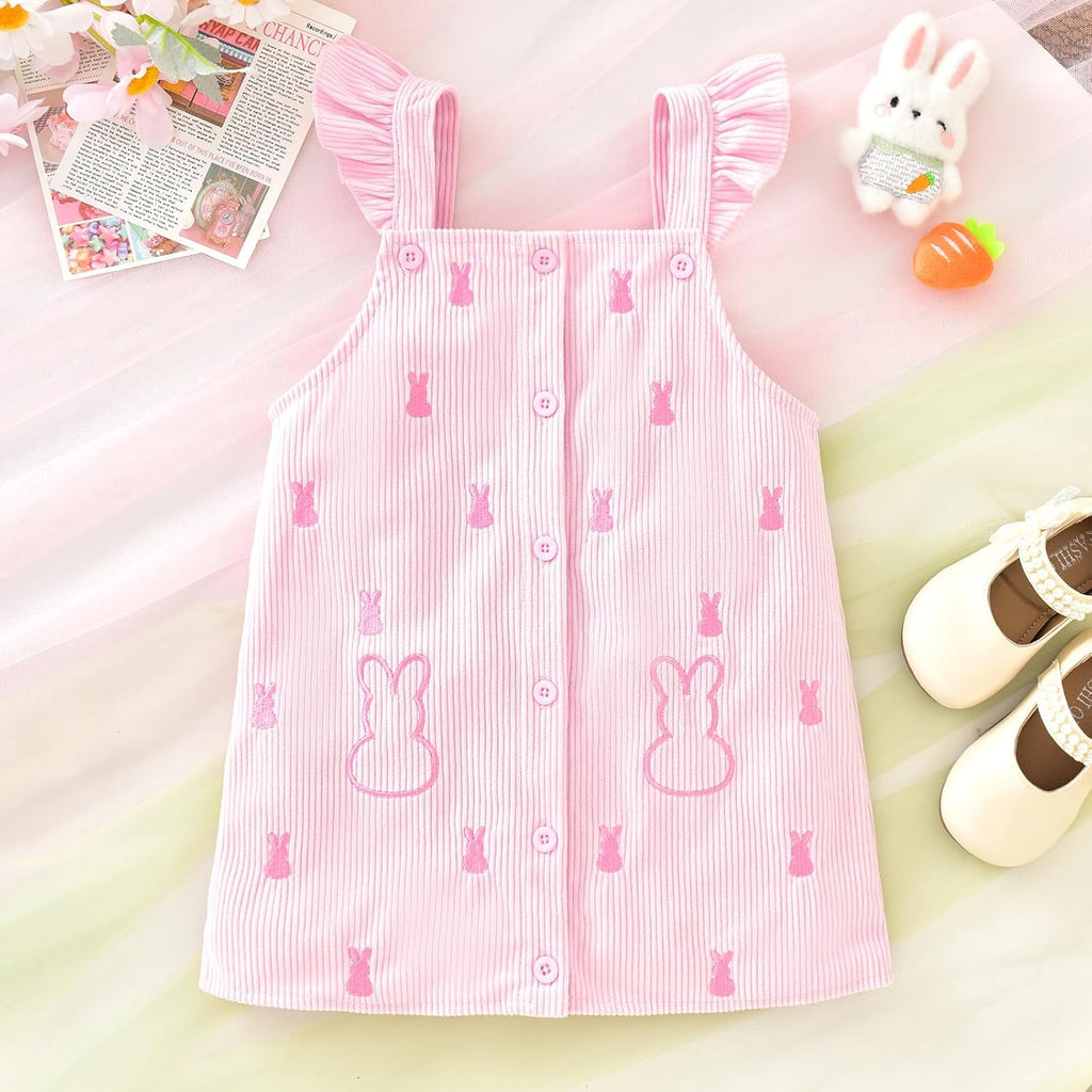 Toddler Girl Embroidered Button Down Overall Jumper Dress Set