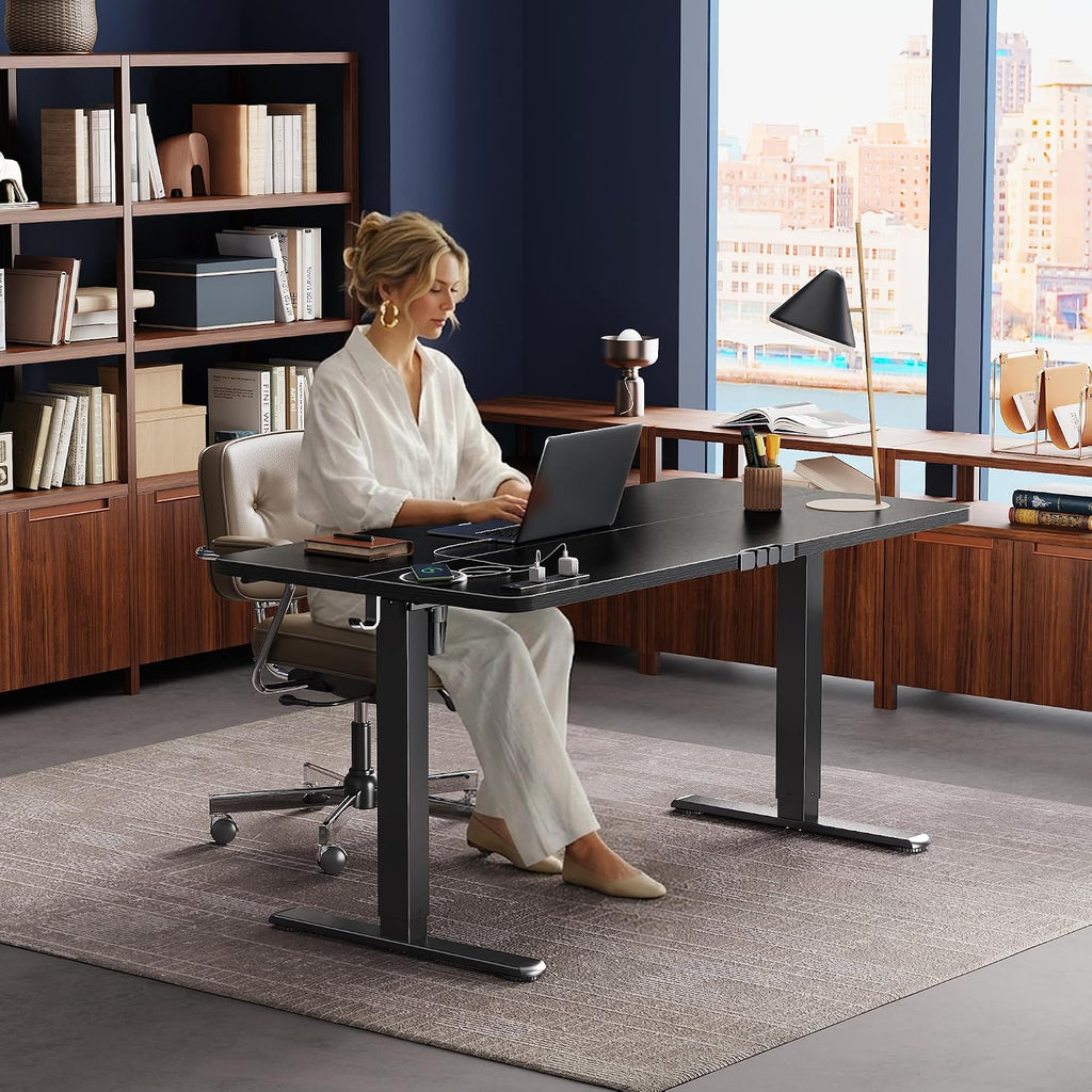 Electric Standing Desk with Power Outlets and USB-C Port, 55 X 24 Inch Height Adjustable Desk, Sit Stand Desk