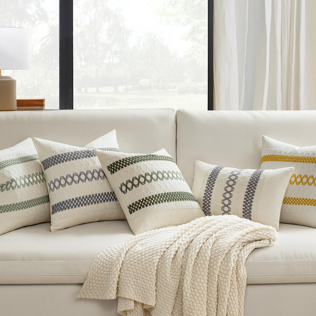 Set of 2 Gray Boho Decorative Pillow Covers 18x18 Inch