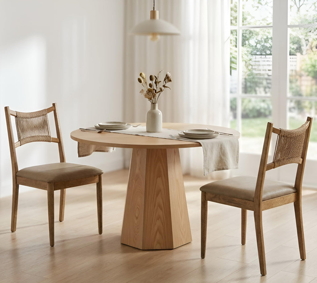 Wooden Dining Chairs Set of 4 PU Leather Upholstered Dining Room Chairs Kitchen Side Chair with Woven Seagrass Back