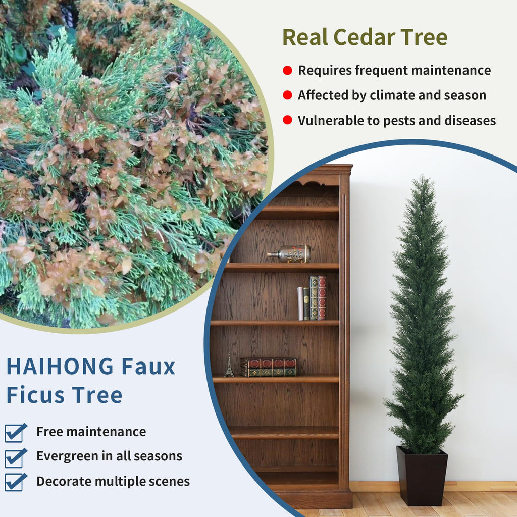 2 Packs 5ft Artificial Cedar Topiary Trees - Fake Boxwood Topiary Cypress Trees Potted Plants, Artificial Plants