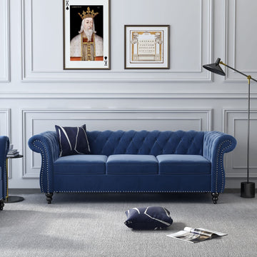 Chesterfield Classic Sofa, Mordern 3 Seater Velvet Sofa Couch, Tufted Back Chesterfield Settee Sofas with Nailhead