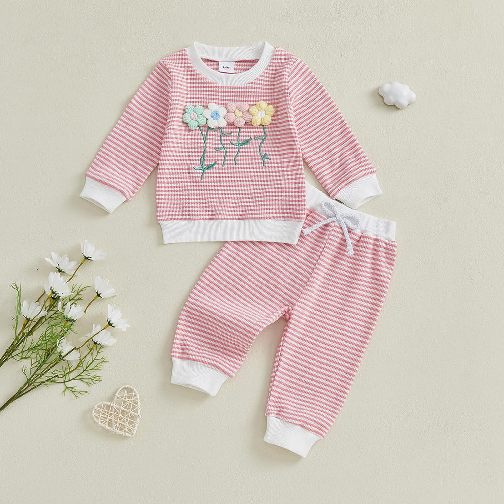 Toddler Girl Fall Outfit Flower Long Sleeve Pullover Pants Set