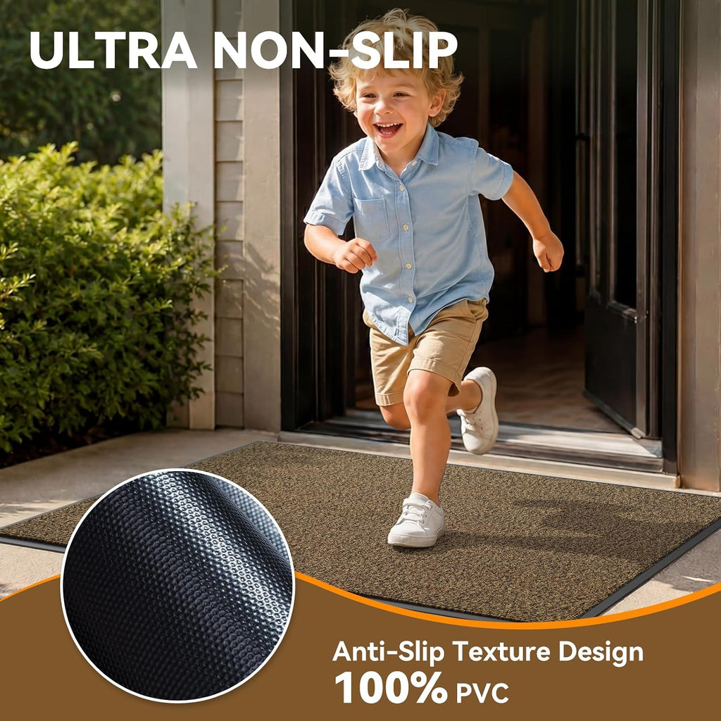 Dirt Trapper Door Mat, 24"x35" Front Door Mat Outside Entrance Brown | Heavy Duty Doormat, Non Slip Entryway Mat
