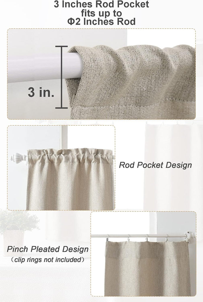 2 PC Valance for Window 10 Inch Length,Kitchen Window Valances Light Blocking,Burlap Linen Textured 104 Inch Wide