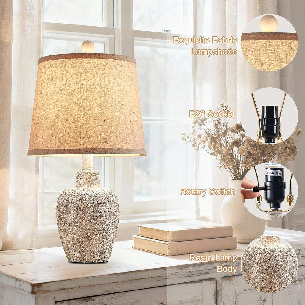 Rustic Farmhouse Table Lamps Set of 2 Small 21" Country Cottage Coastal Bedside Lamps with Retro White Finish