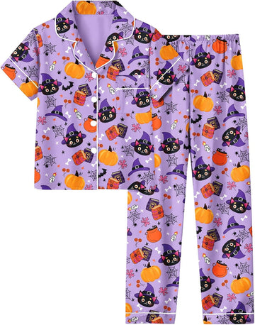 Girl's Christmas Pajamas Set 2pcs Button Dwon Sleepwear