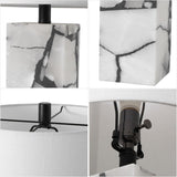 24.25" Black/White Modern Alabaster LED Table Lamp Decor, White Linen Shade