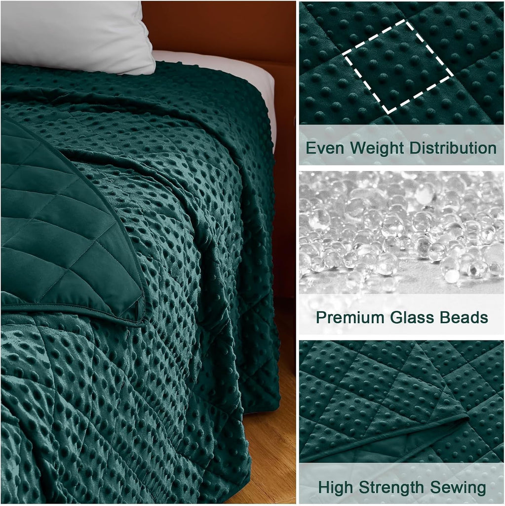 Green Weighted Blanket for Adults 15lbs, 48"x72", Twin Full Size Cooling Minky Heavy Throw Blanket for 140-160lbs
