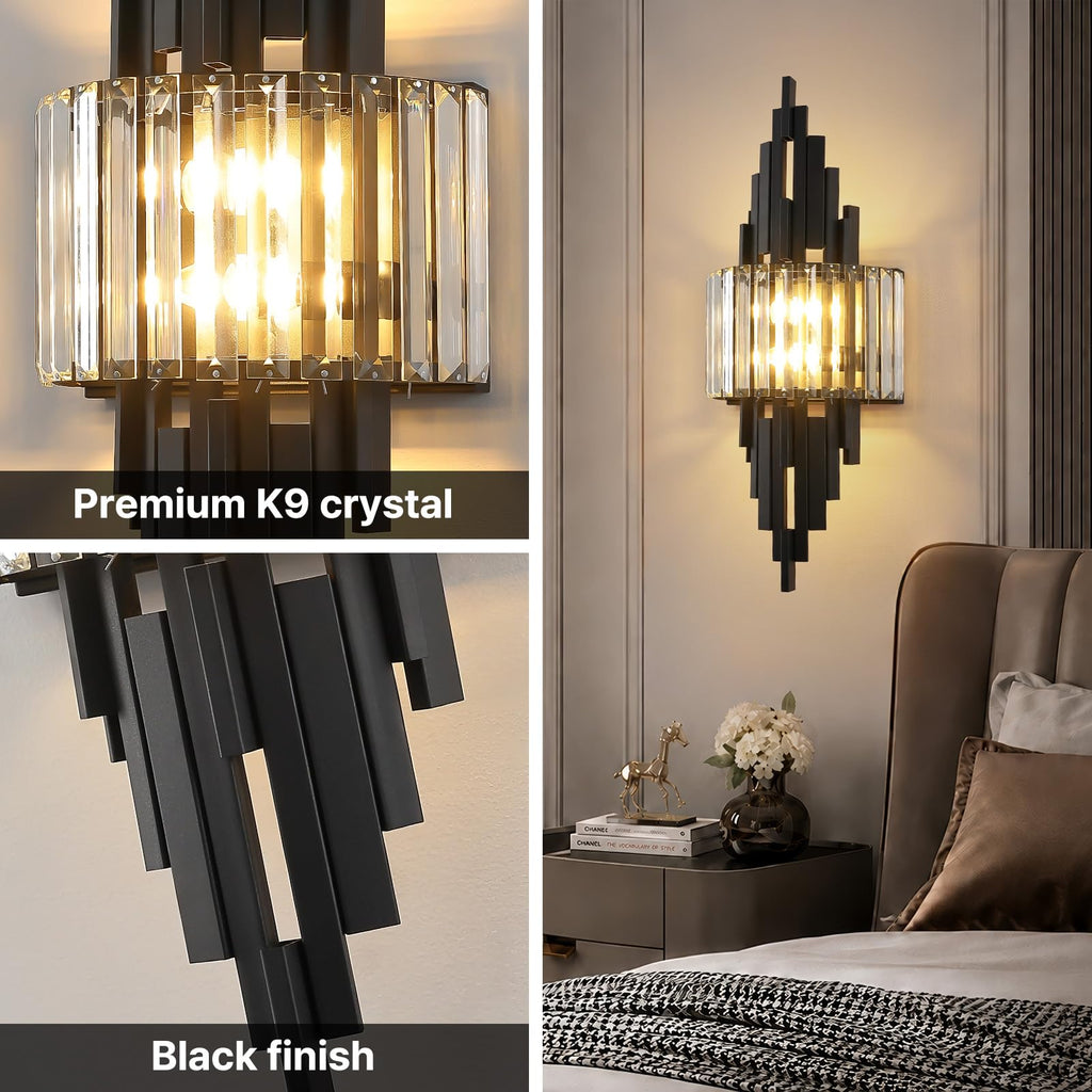 Black Crystal Wall Sconces Mid-Century Modern Luxury Bathroom Sconces Light