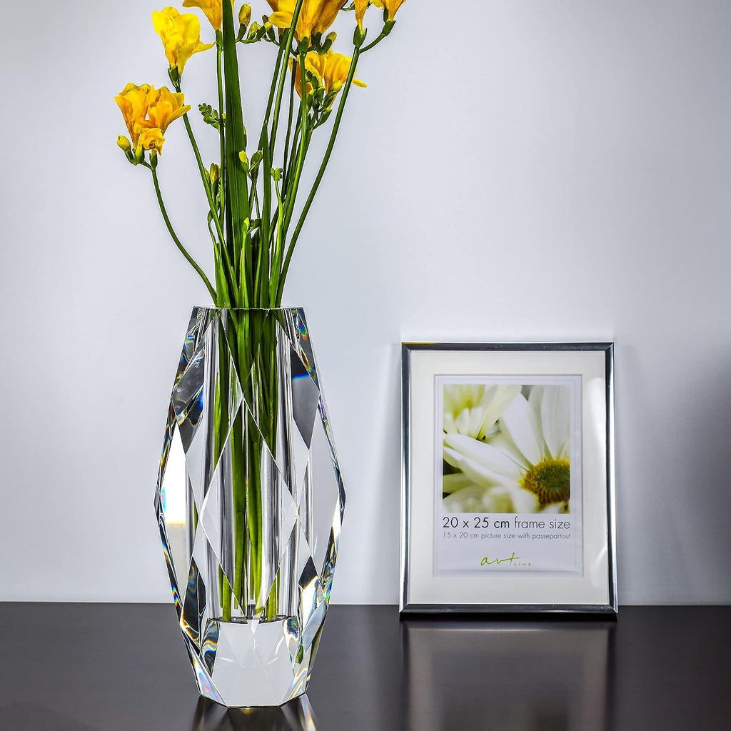 Crystal Vase for Flowers 12", Multi-Faceted Design Vase Christmas Decorations Wedding or Gift, Transparent Color with