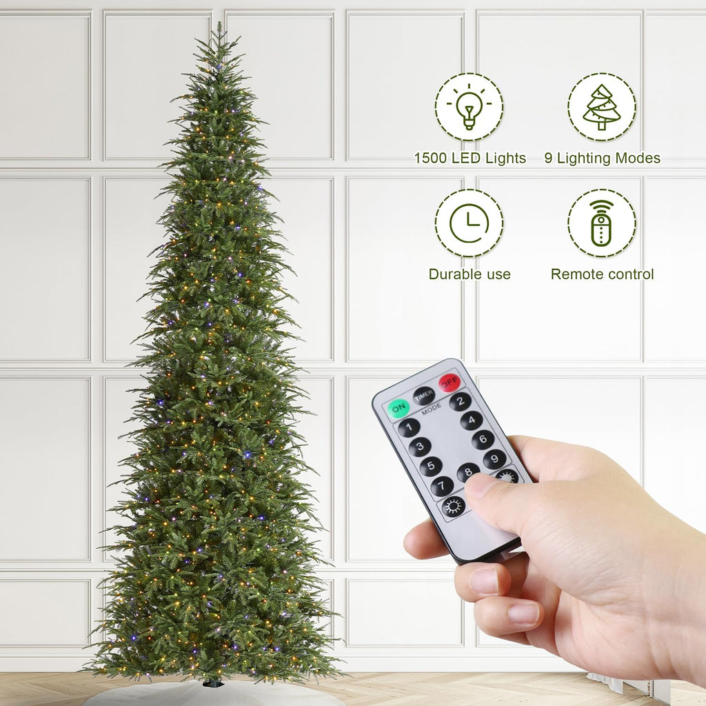 15ft Prelit Artificial Christmas Tree, Radiant Evergreen Fir with 1500 Warm White/Multi-color LED Lights, 9