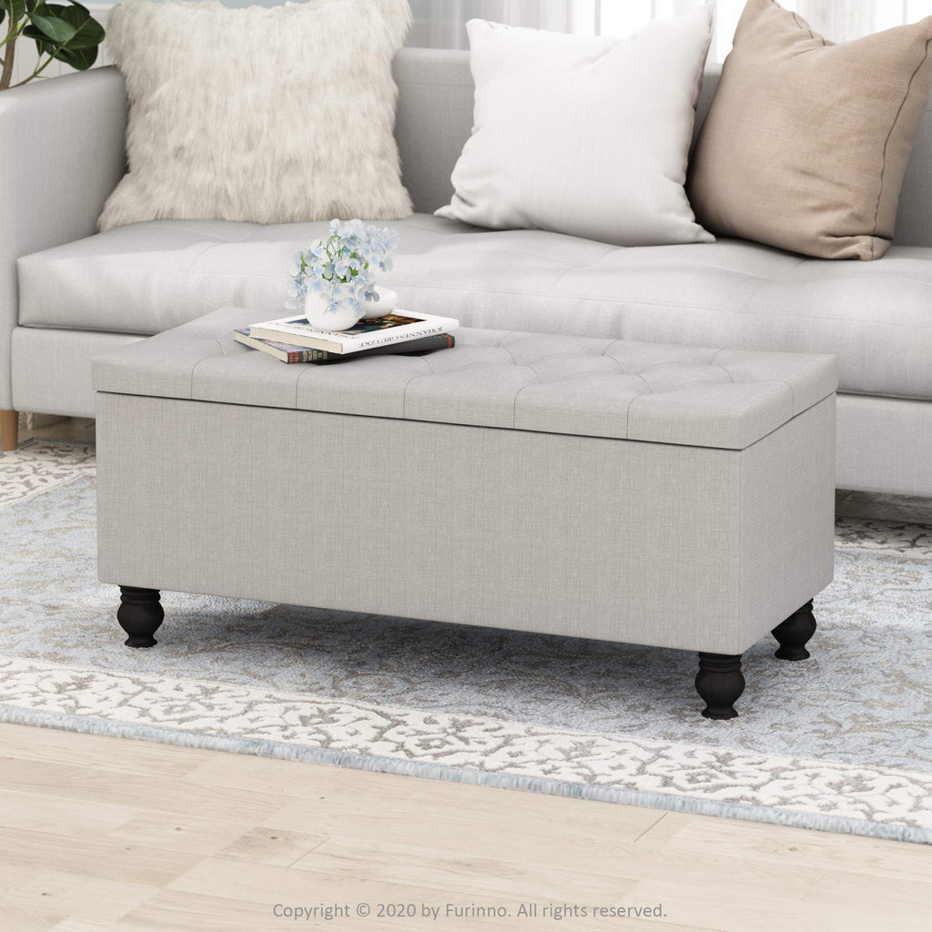 Laval Button Tufted Storage Ottoman Bench, Glacier