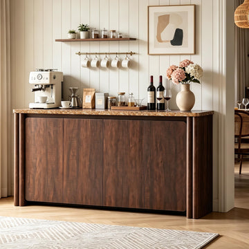 63" W Sideboard Buffet Cabinet with Faux Marble Countertop