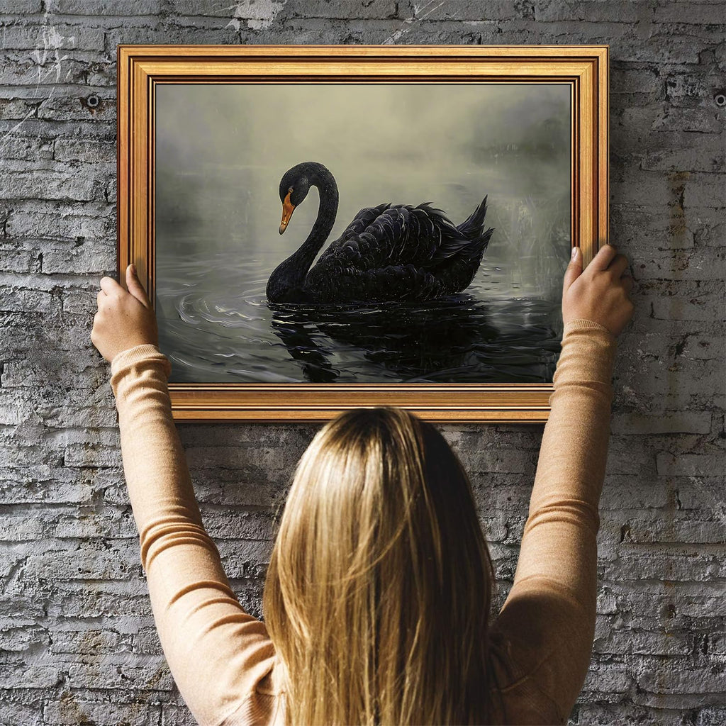 Vintage Gold Framed Wall Art Black Swan Pictures Dark Academia 16x24 Inch