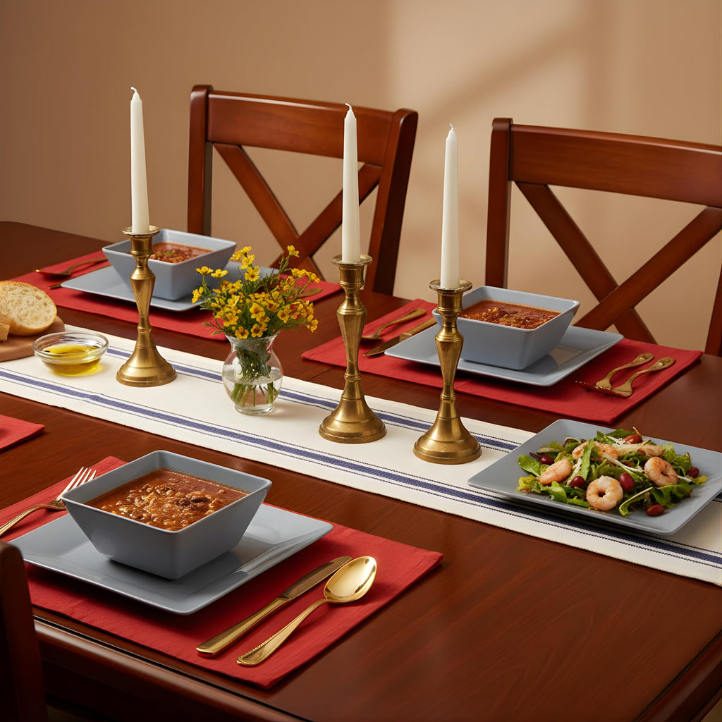 TP 12-Piece Melamine Dinnerware Sets, Plates and Bowls Dishes Set for 4, Break-Resistant & Non-Microwavable